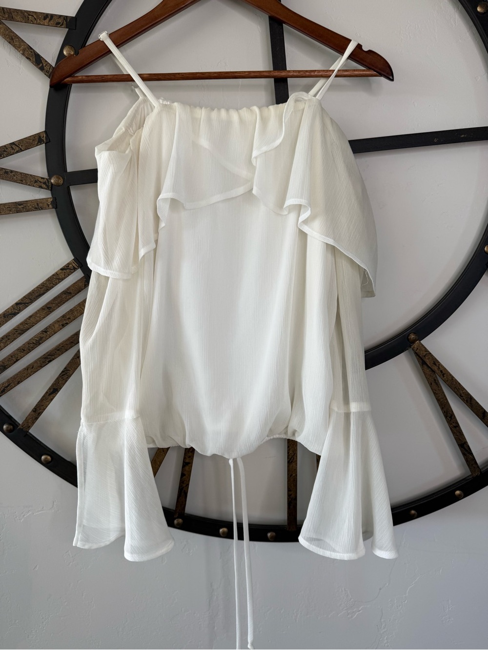BCX Cream Peasant Blouse off the shoulder